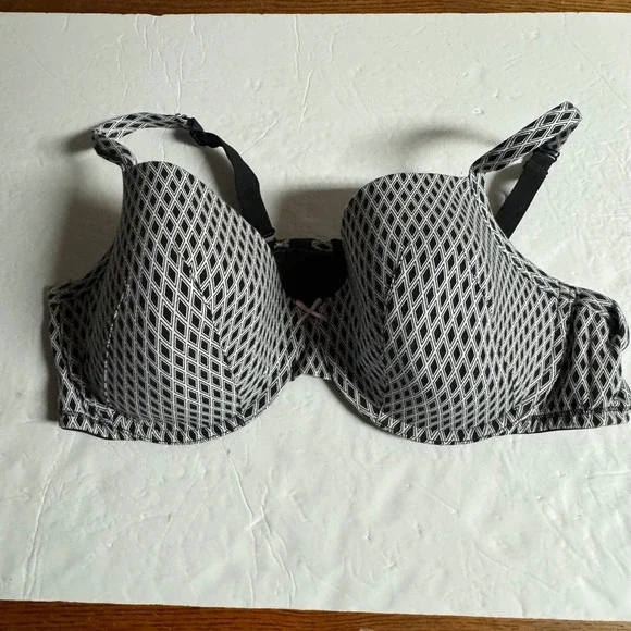 Cacique 44DD Black White Geometric Print Full Coverage Underwire Bra - Picture 3 of 6